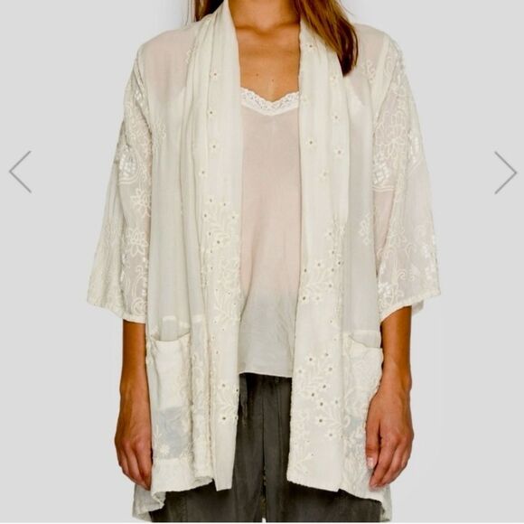 Johnny Was Motley Intricate Tonal Embroidered Kimono Jacket Cream Size M - L - Picture 5 of 16